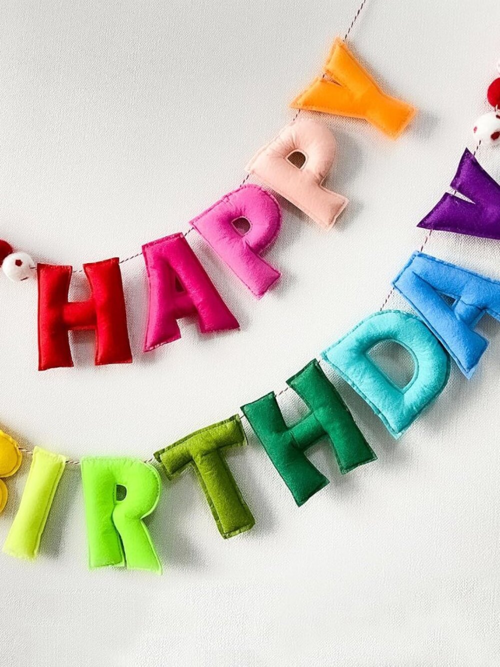 Pre-Strung Happy Birthday Banner,Reusable Happy Birthday Felt Ball Garland